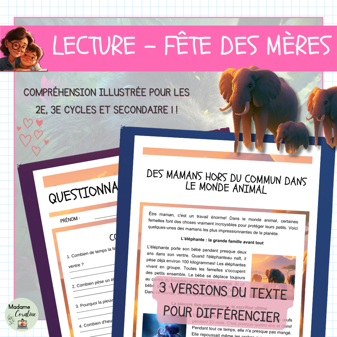 Une activité de lecture pour la Fête des Mères au primaire