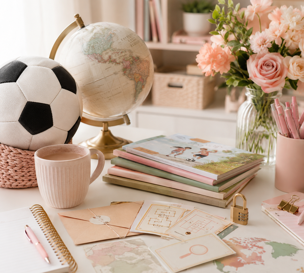 bureau d'enseignante avec jeu d'évasion de lecture coupe du monde de soccer