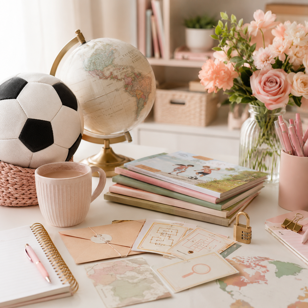 bureau d'enseignante avec jeu d'évasion de lecture coupe du monde de soccer