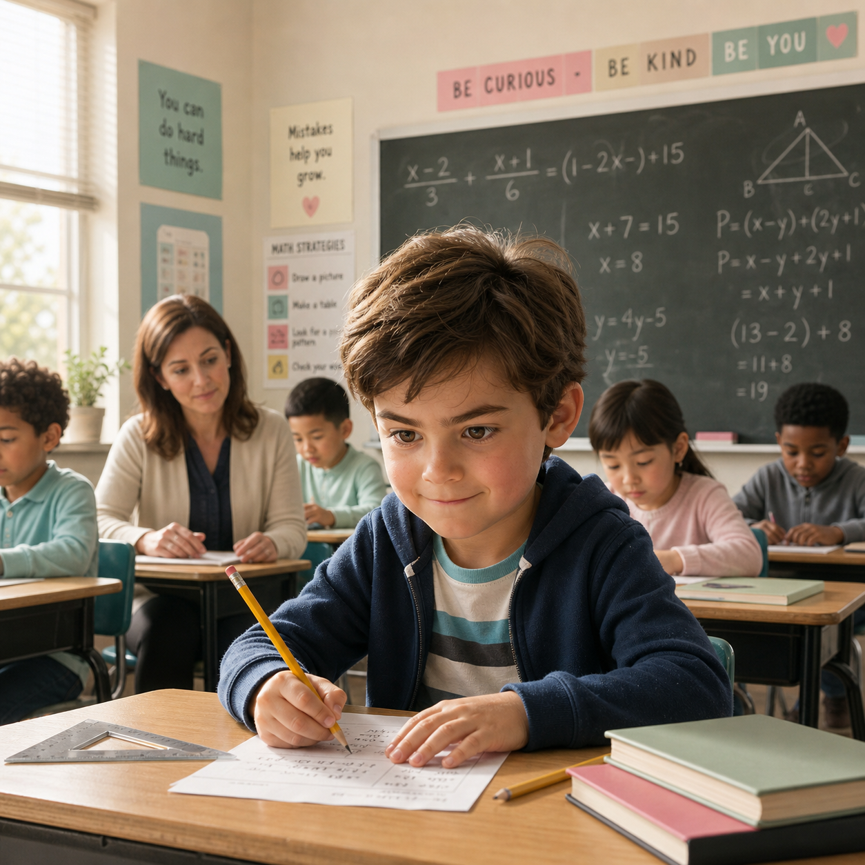 Un enfant qui fait de la résolution de problème au primaire