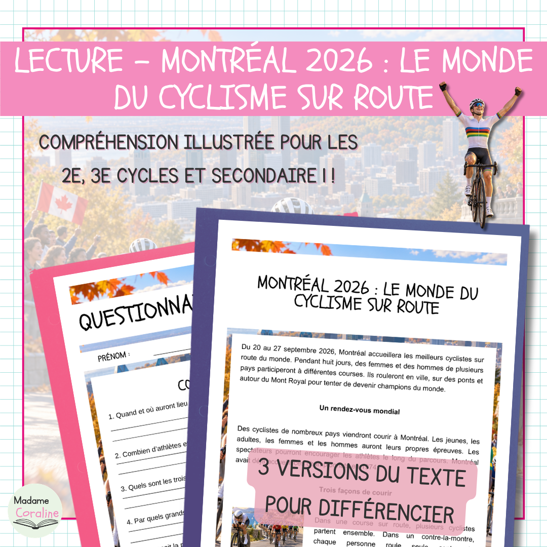 Championnats du Monde Route UCI Montréal 2026 : une activité de lecture qui fait entrer le cyclisme en classe