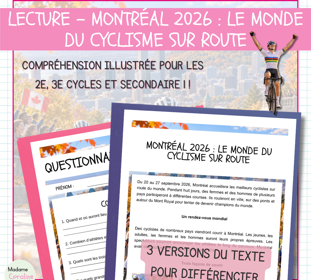 Championnats du Monde Route UCI Montréal 2026 : une activité de lecture qui fait entrer le cyclisme en classe
