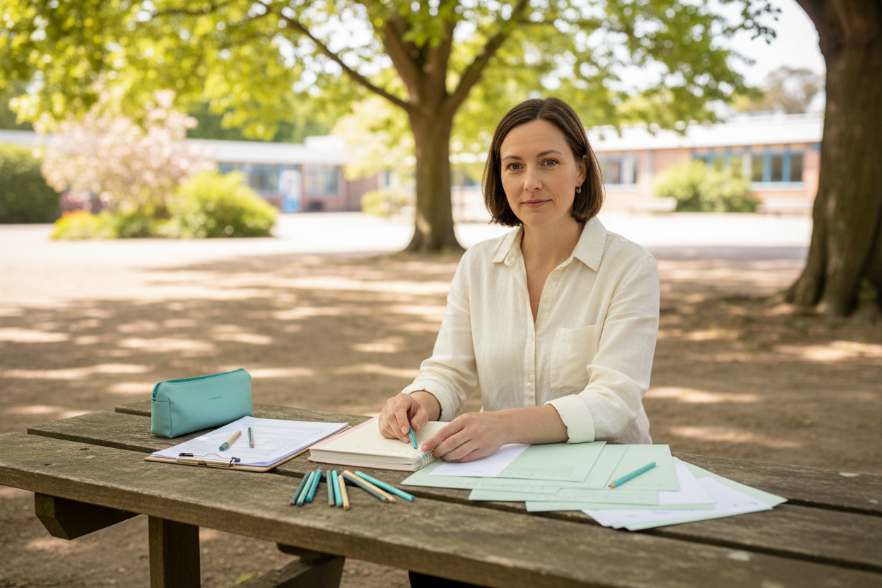 Enseignante qui fait du plein air dans son enseignement