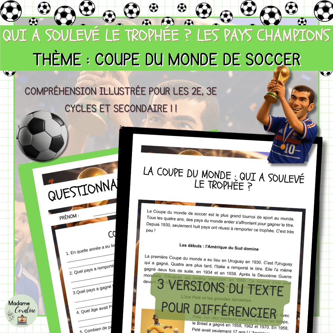 Compréhension de lecture pour la Coupe du Monde de soccer sur les pays champions