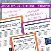 Aperçu des trois versions différenciées du texte informatif Les zombies : fiction, champignons parasites et vers nématomorphes.