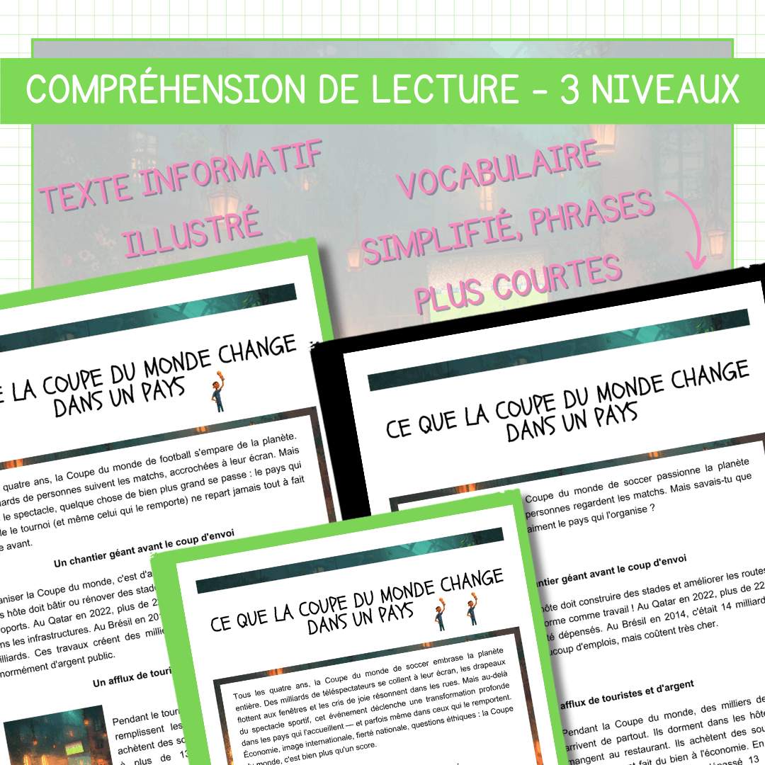 Compréhension de lecture Coupe du Monde de soccer : impacts dans les pays