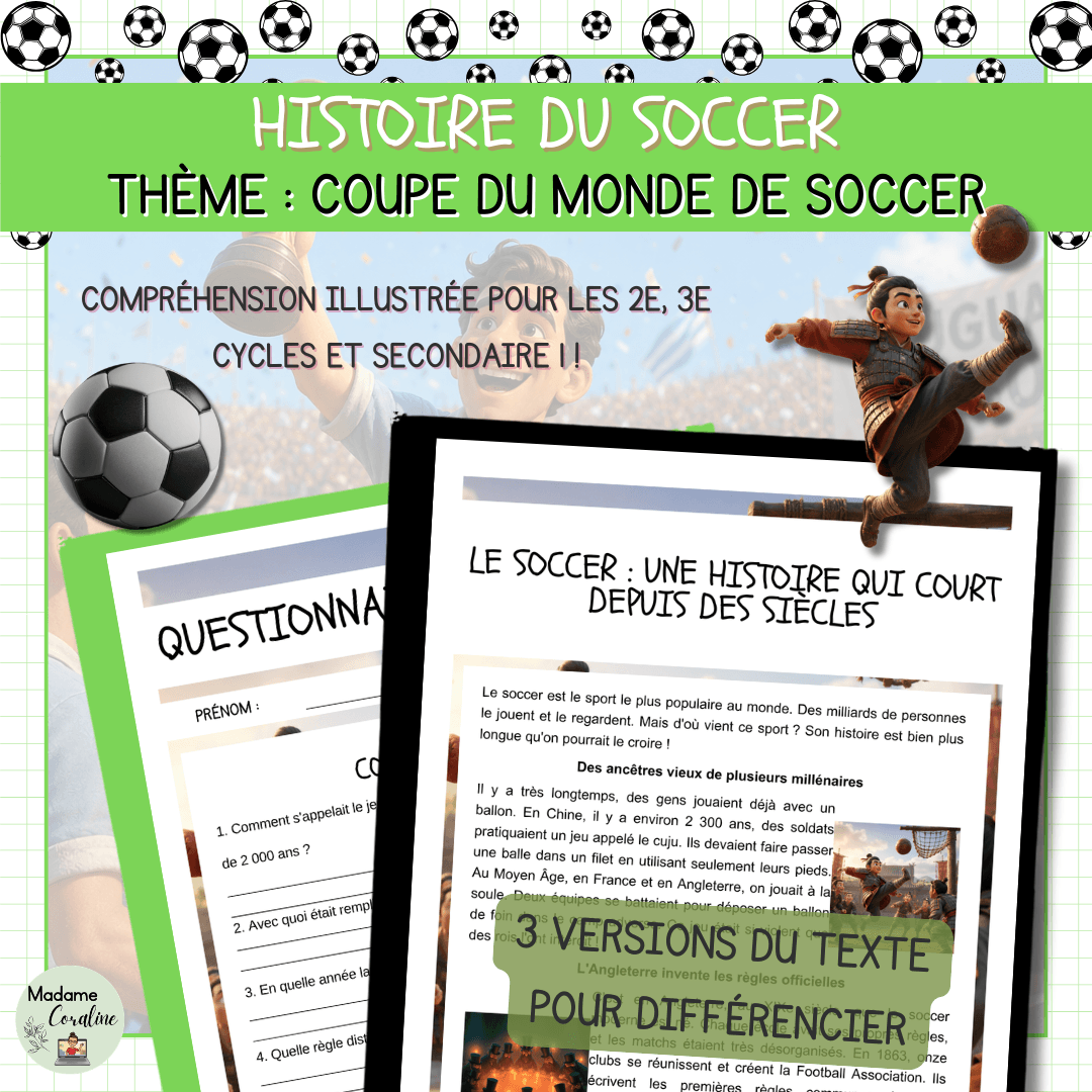 Compréhension de lecture pour la coupe du monde de soccer sur l'histoire du soccer