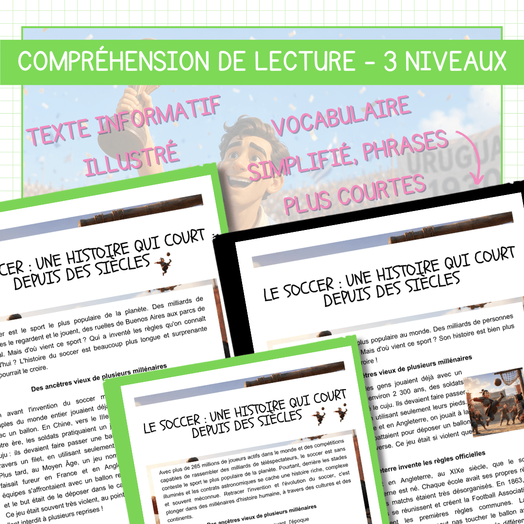 Compréhension de lecture différenciée pour la coupe du monde de soccer sur l'histoire du soccer