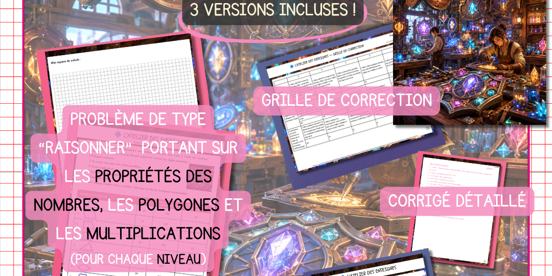 L’atelier des enseignes : situation-problème Raisonner en mathématiques pour les 4e, 5e et 6e années, offerte en trois versions avec corrigés et grilles.