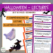 Ensemble de quatre compréhensions de lecture d'Halloween : Les créatures d'Halloween dans la vie réelle