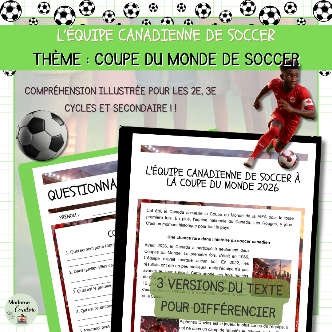 Compréhension de lecture pour la coupe du monde de soccer sur l'équipe canadienne de soccer