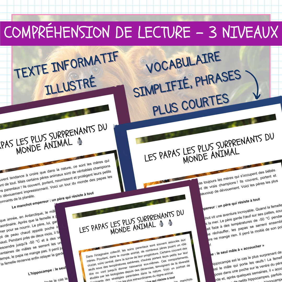 Compréhension de lecture sur la Fête des pères sur les papas les plus surprenants du monde animal