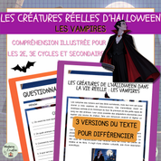 Les vampires : compréhension de lecture illustrée d’Halloween en 3 niveaux pour les 2e et 3e cycles et le secondaire I.