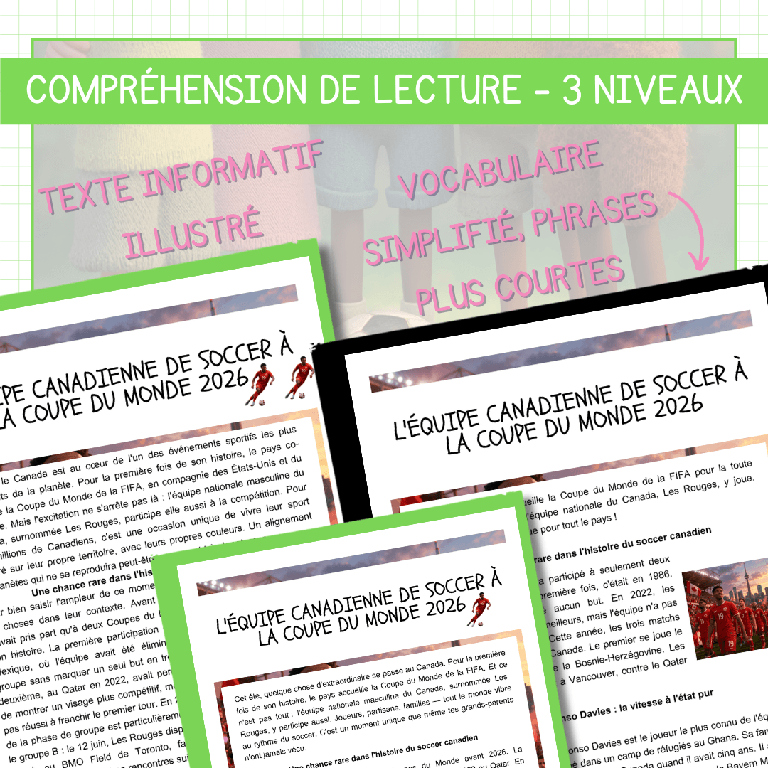Compréhension de lecture différenciée pour la coupe du monde de soccer sur l'équipe canadienne de soccer