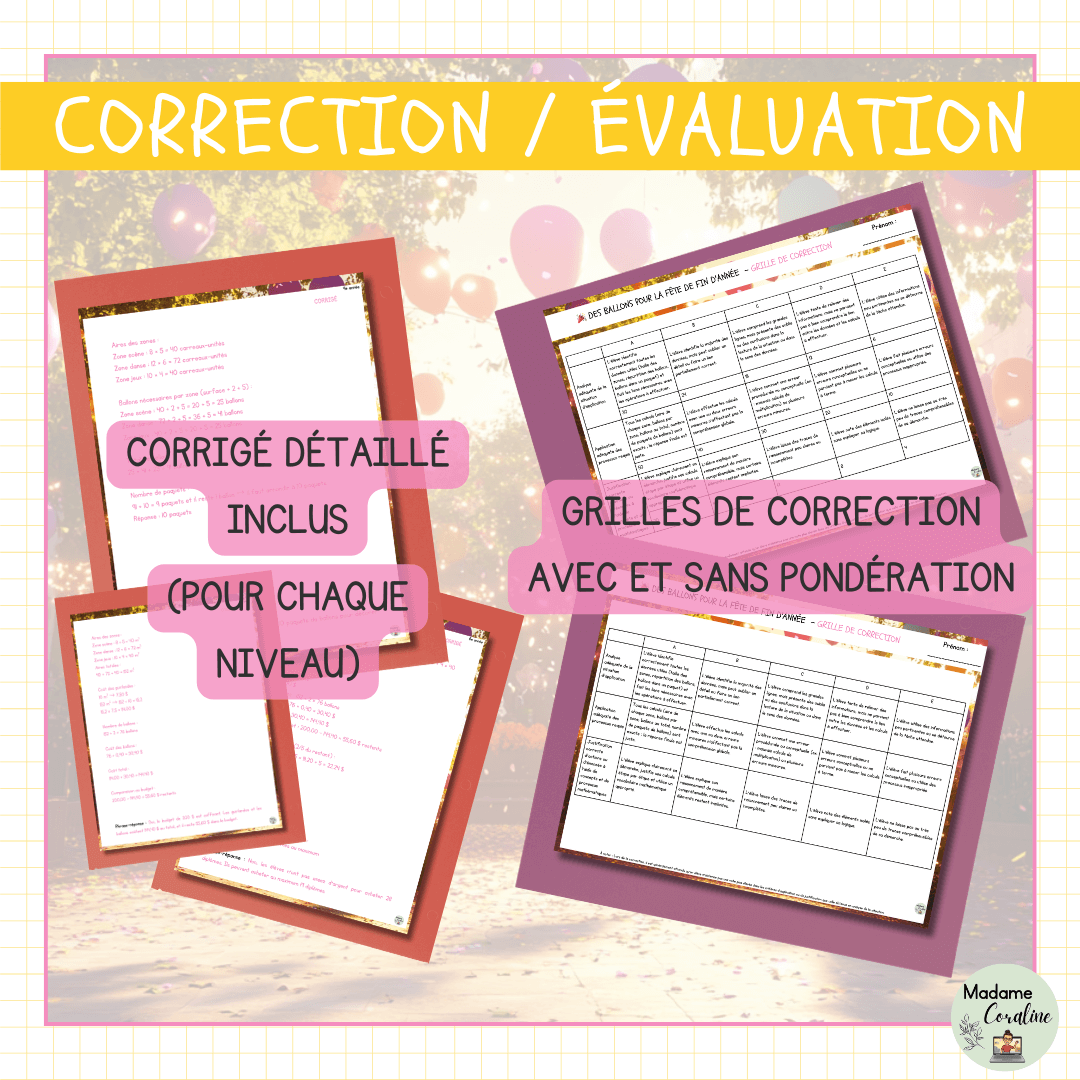 Raisonner de fin d'année primaire différencié avec grilles de correction