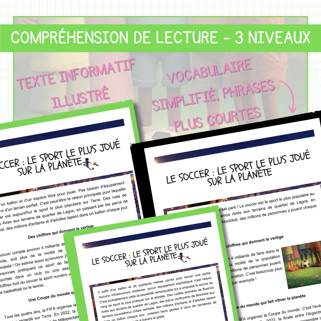 Compréhension de lecture différenciée pour la Coupe du Monde de soccer sur la popularité du soccer