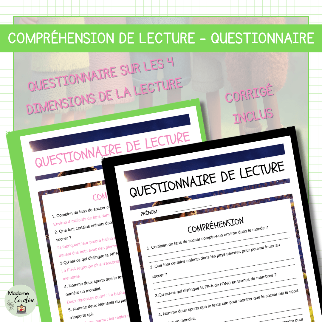 Compréhension de lecture pour la Coupe du Monde de soccer sur la popularité du soccer avec questionnaire
