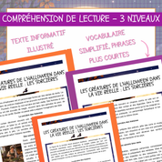Aperçu des trois versions différenciées du texte informatif Les sorcières : folklore, savoirs historiques et accusations sans preuve.