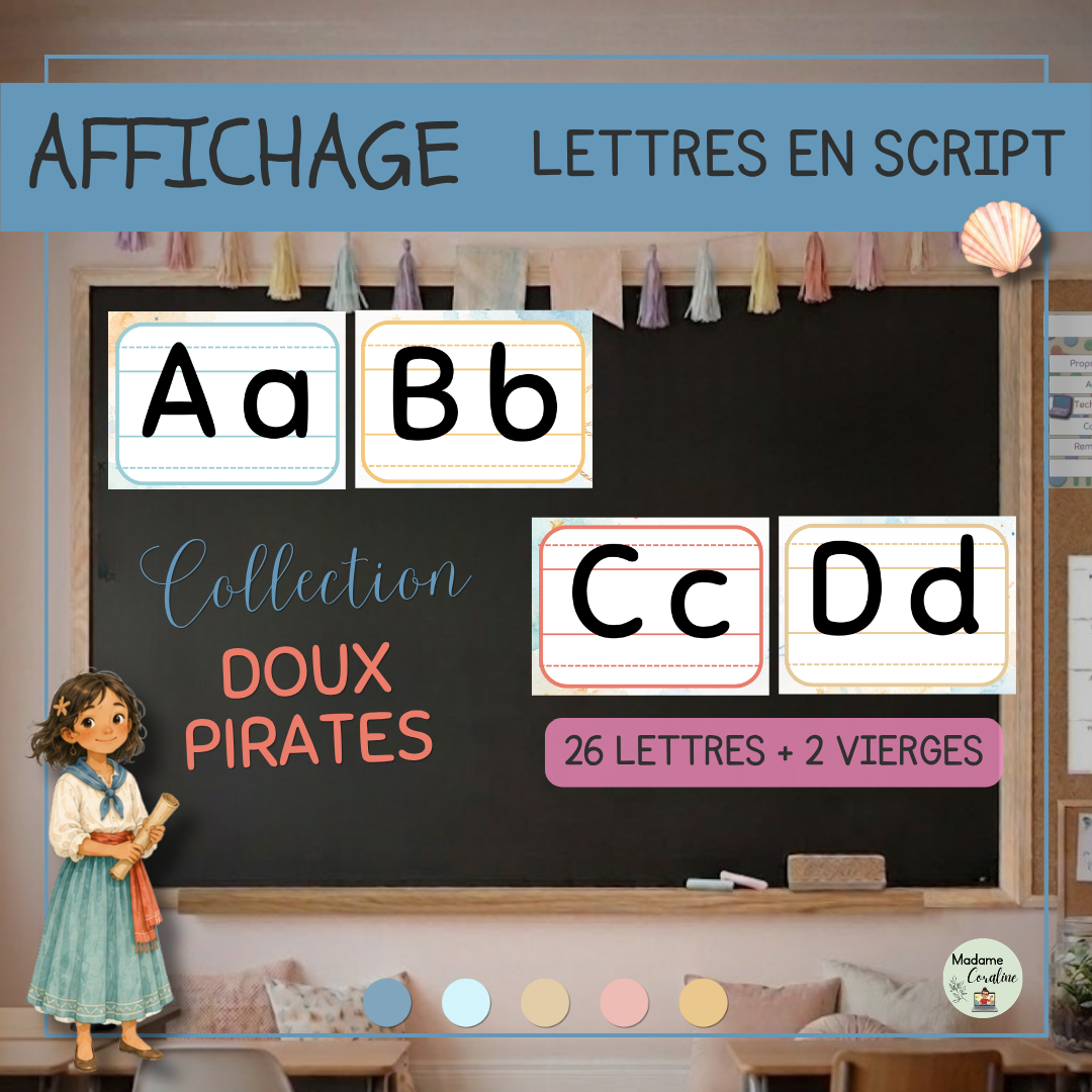 Affichage rentrée scolaire - Alphabet - Lettres en script - Collection Doux pirates