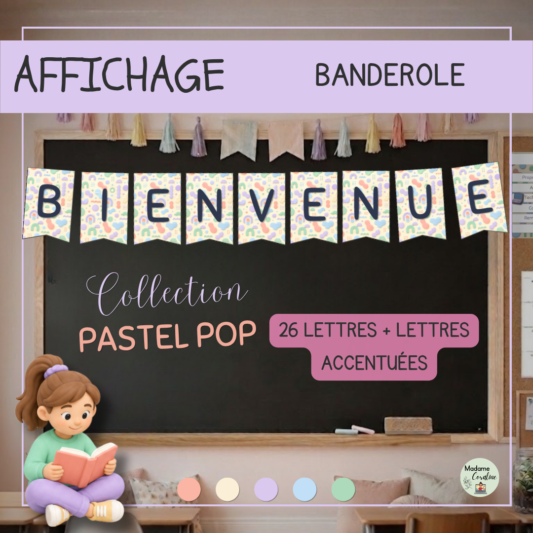 Affichage rentrée scolaire - Banderole / Fanions - Collection Pastel Pop