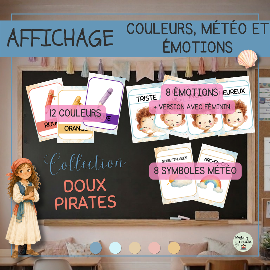 Affiches de vocabulaire : couleurs, météo et émotions - Collection Doux pirates