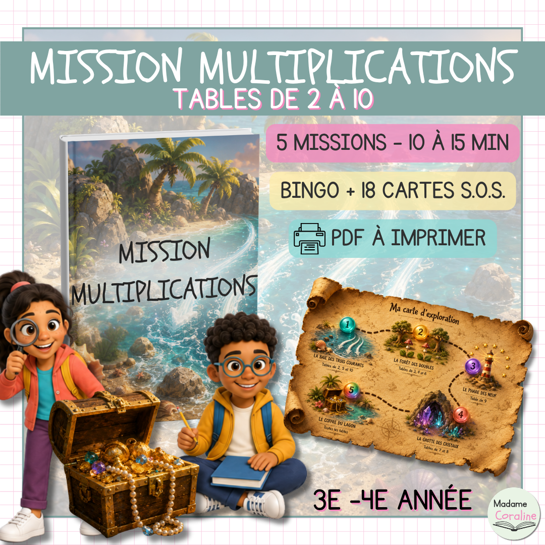 Aide aux devoirs multiplications 3e 4e année