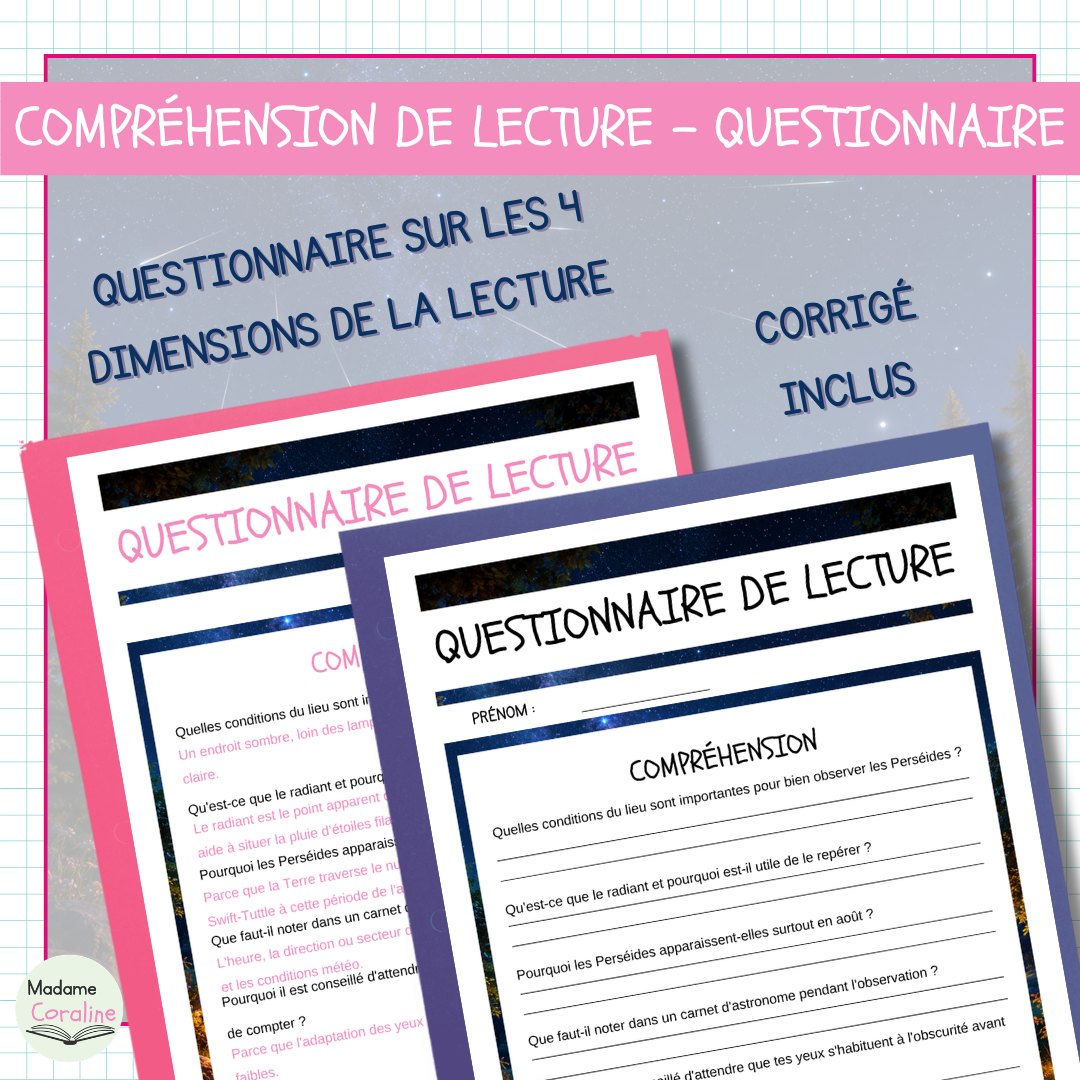 Compréhension de lecture – Les Perséides (3 niveaux)