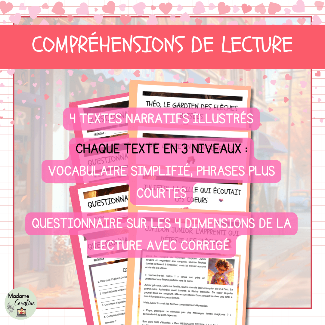 Compréhension de lecture de Saint-Valentin - Récits avec questionnaires