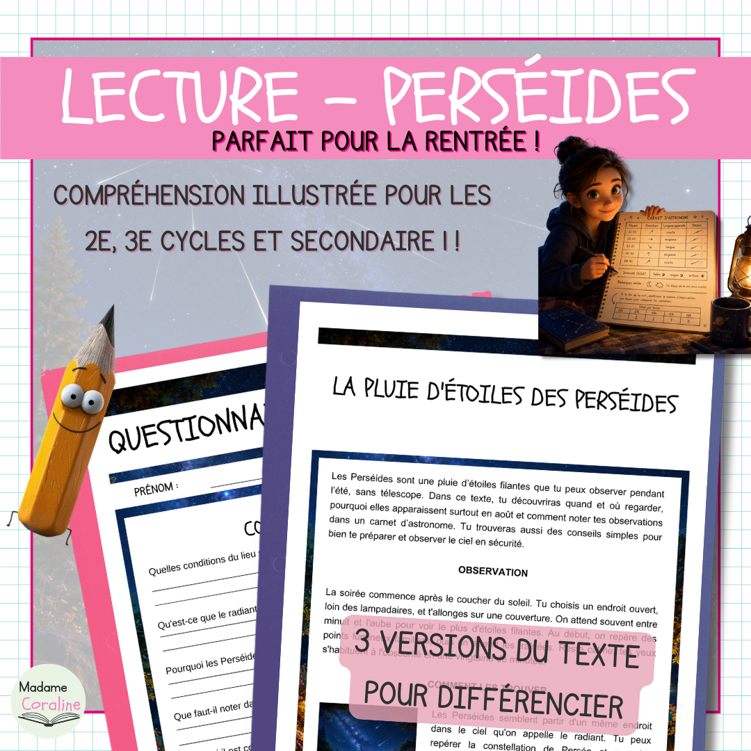 Compréhension de lecture – Les Perséides (3 niveaux)
