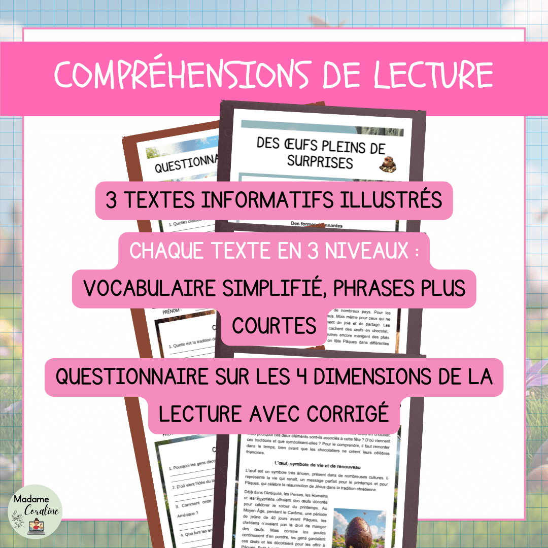 Compréhensions de lecture sur Pâques avec questionnaire