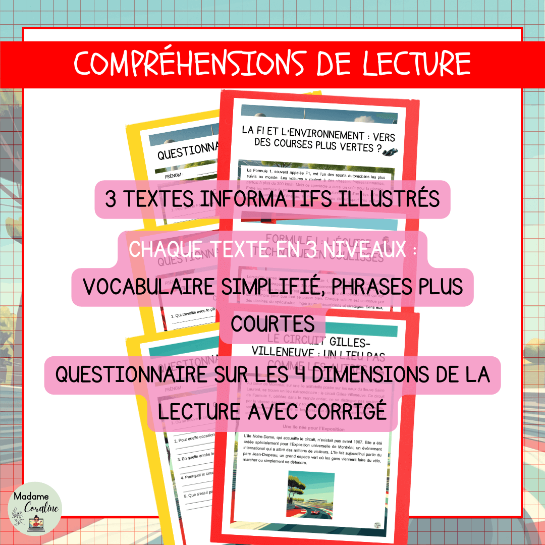 Compréhensions de lecture sur la Formule 1 avec questionnaire
