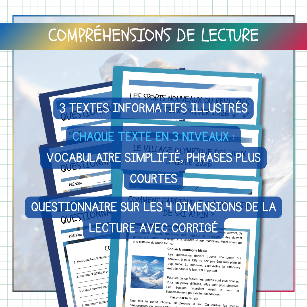 Compréhensions de lecture sur les jeux olympiques d'hiver différenciées