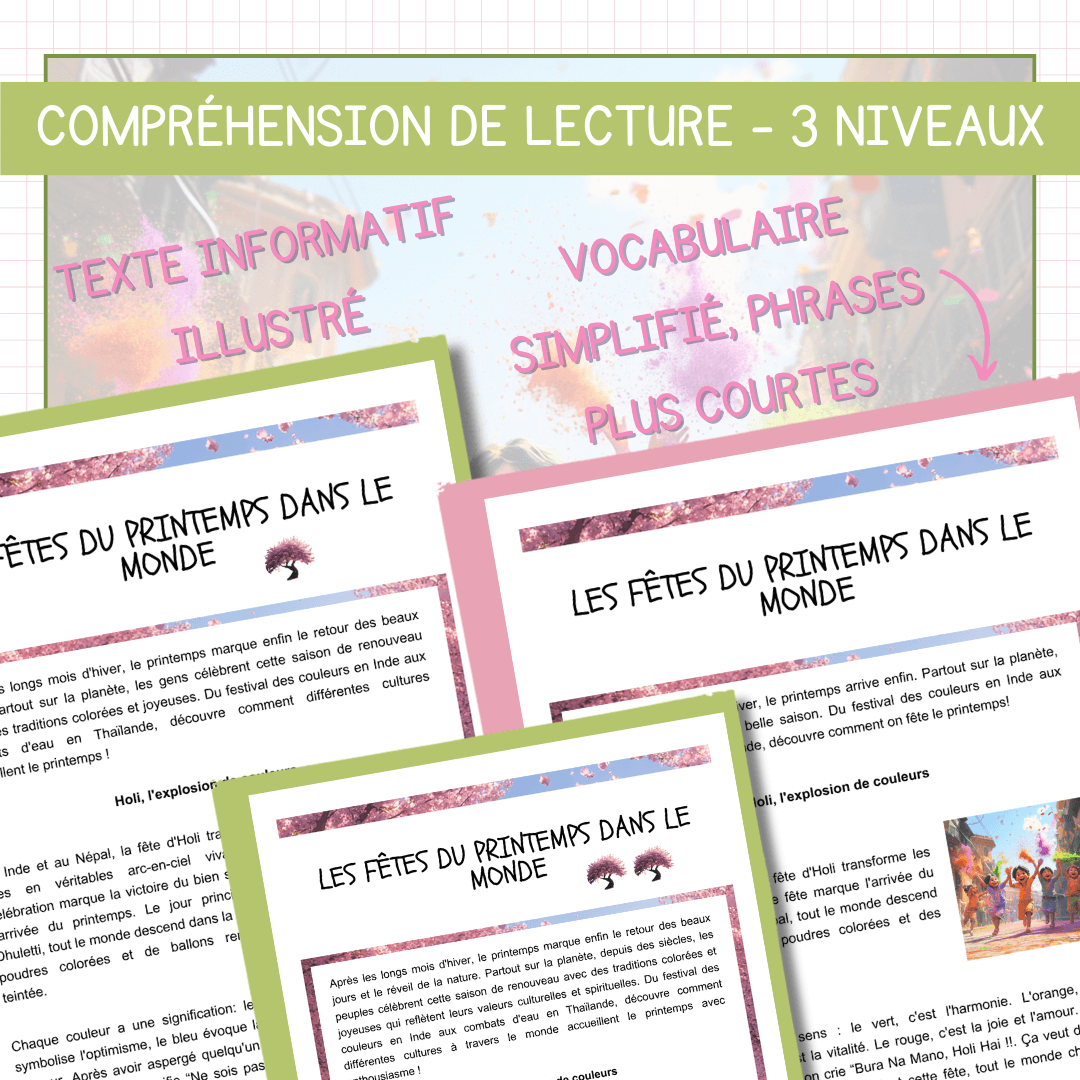 Compréhension de lecture - Printemps - Fêtes du monde