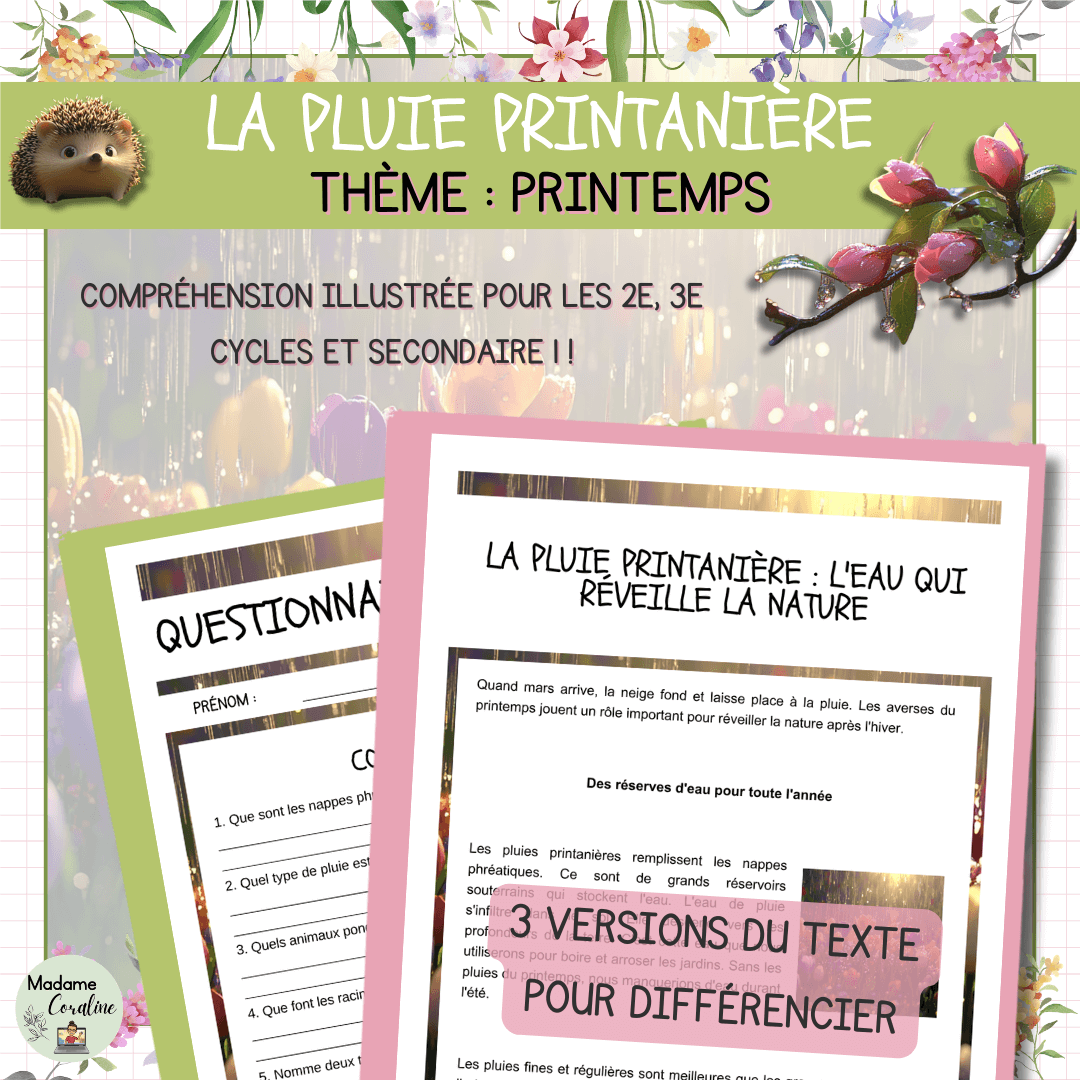 Compréhension de lecture - Printemps - Pluie