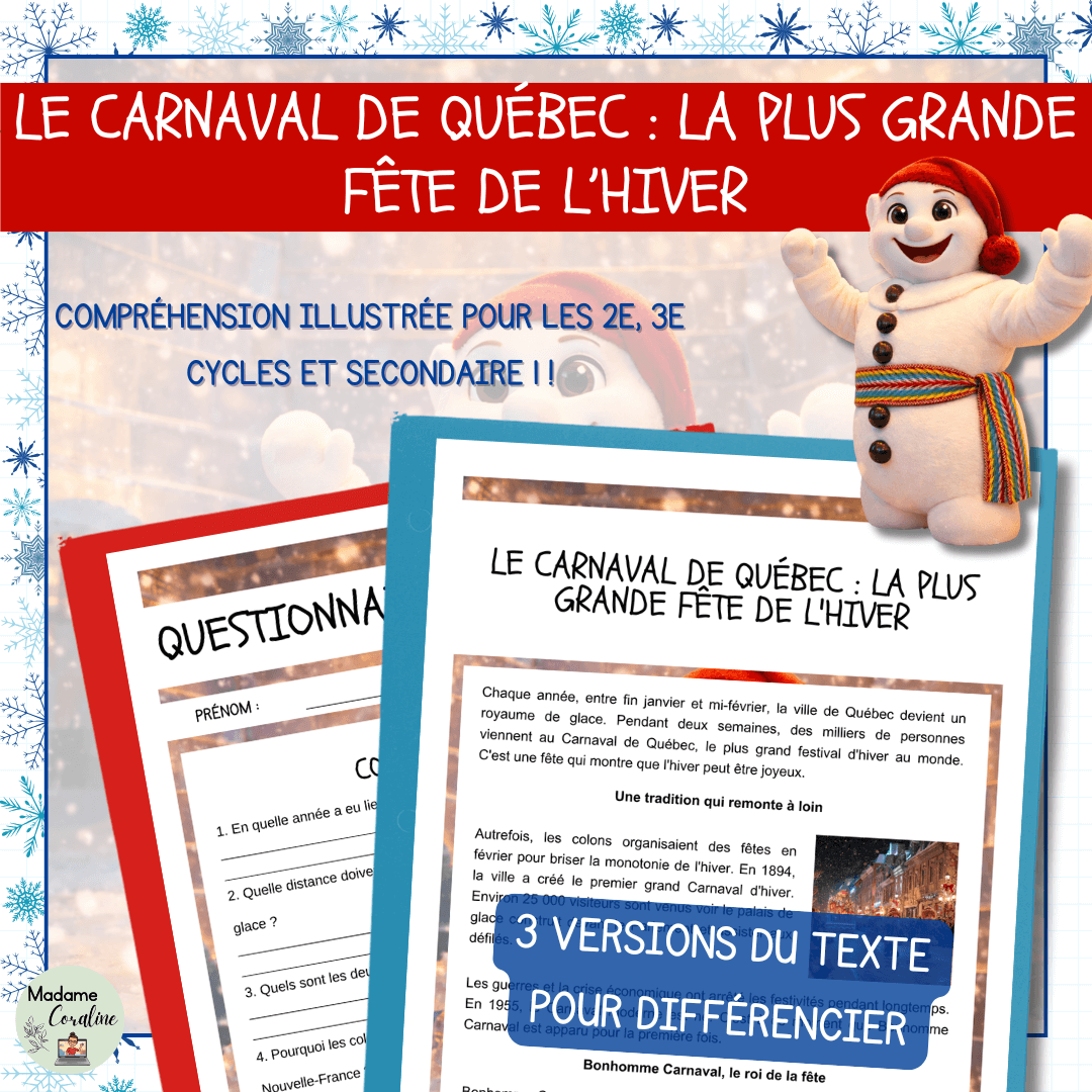 Compréhension de lecture Carnaval Québec