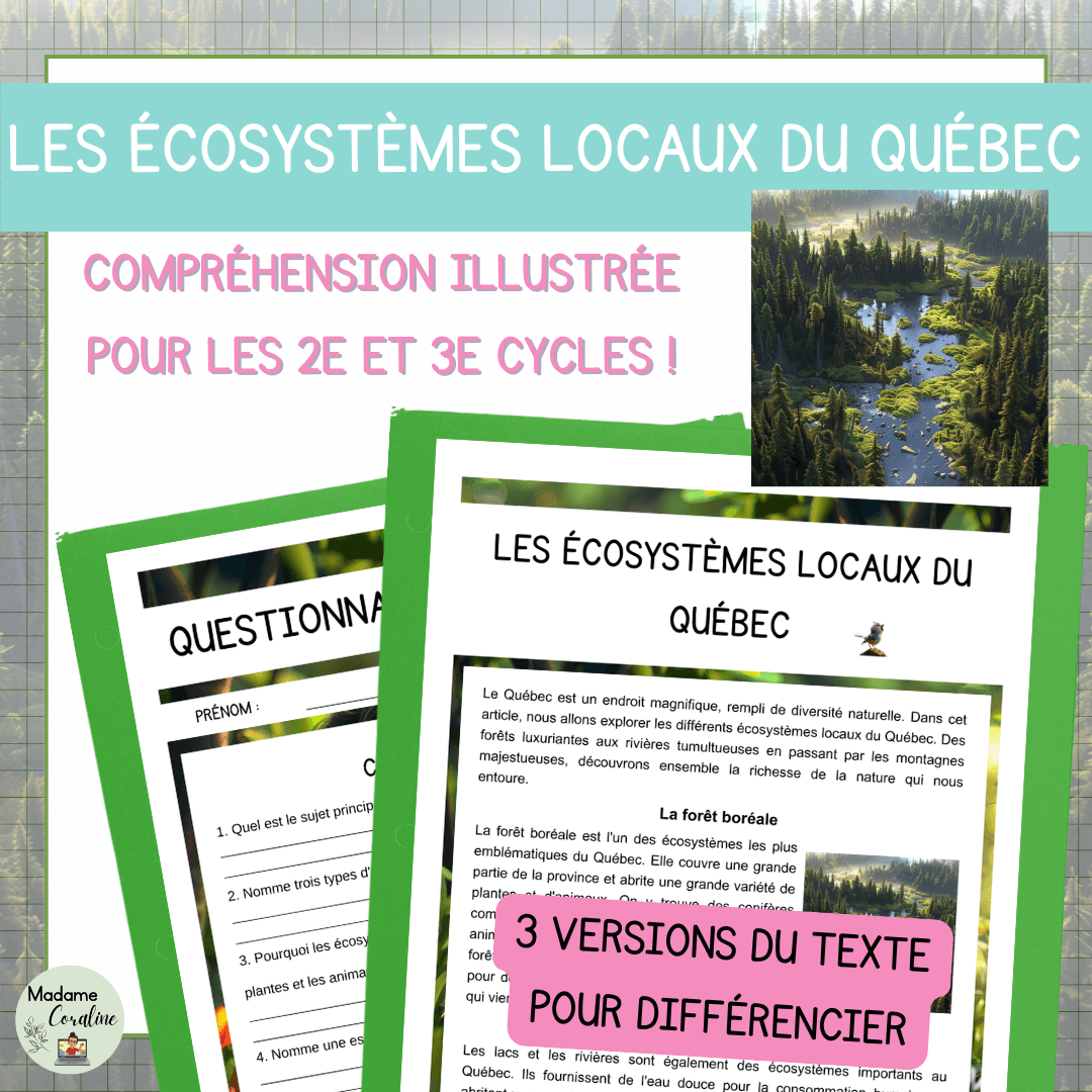 Compréhension de lecture écosystèmes locaux Québec