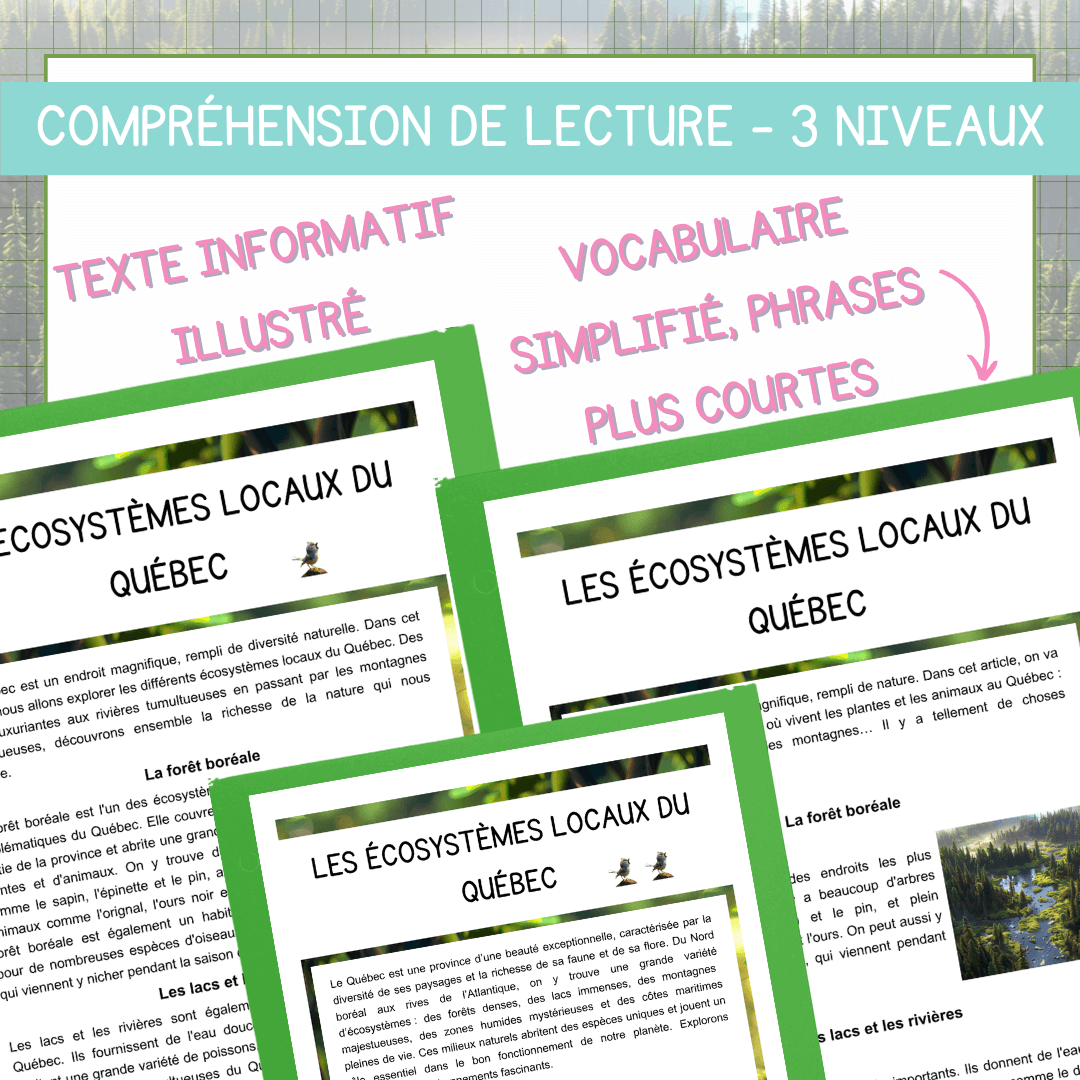 Compréhension de lecture écosystèmes locaux Québec
