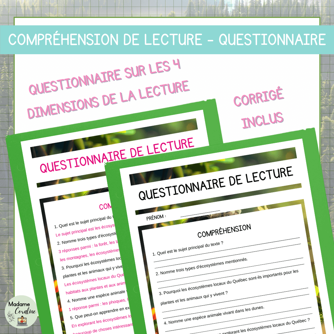 Compréhension de lecture écosystèmes locaux Québec