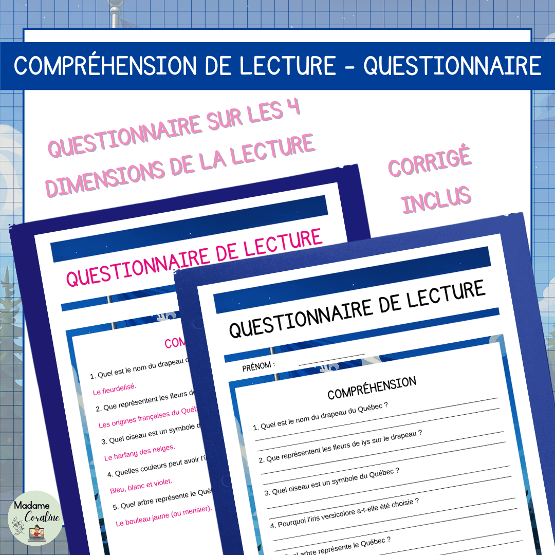 Compréhension de lecture fête nationale québec drapeau symboles