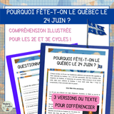 Fête Nationale du Québec – Compréhension de lecture – Pourquoi fête-t-on le Québec le 24 juin ?