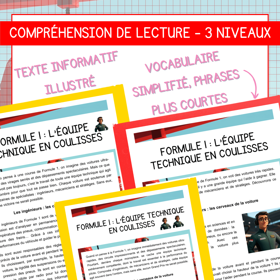 Compréhension de lecture formule 1 équipe tecnhnique
