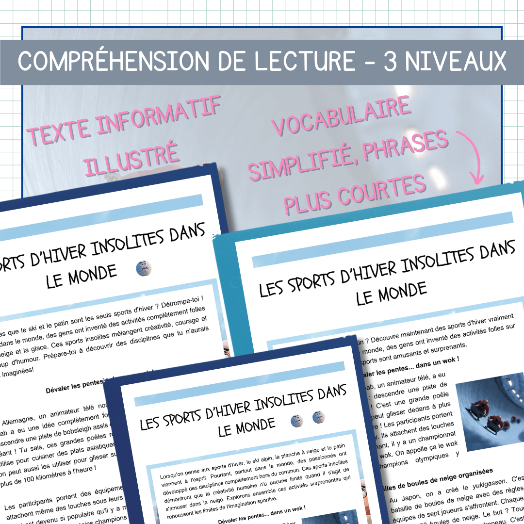 Compréhension de lecture hiver sports insolites