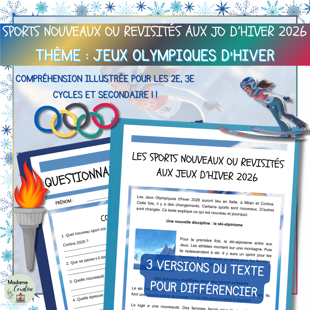Compréhension de lecture jeux olympiques hiver sports nouveaux
