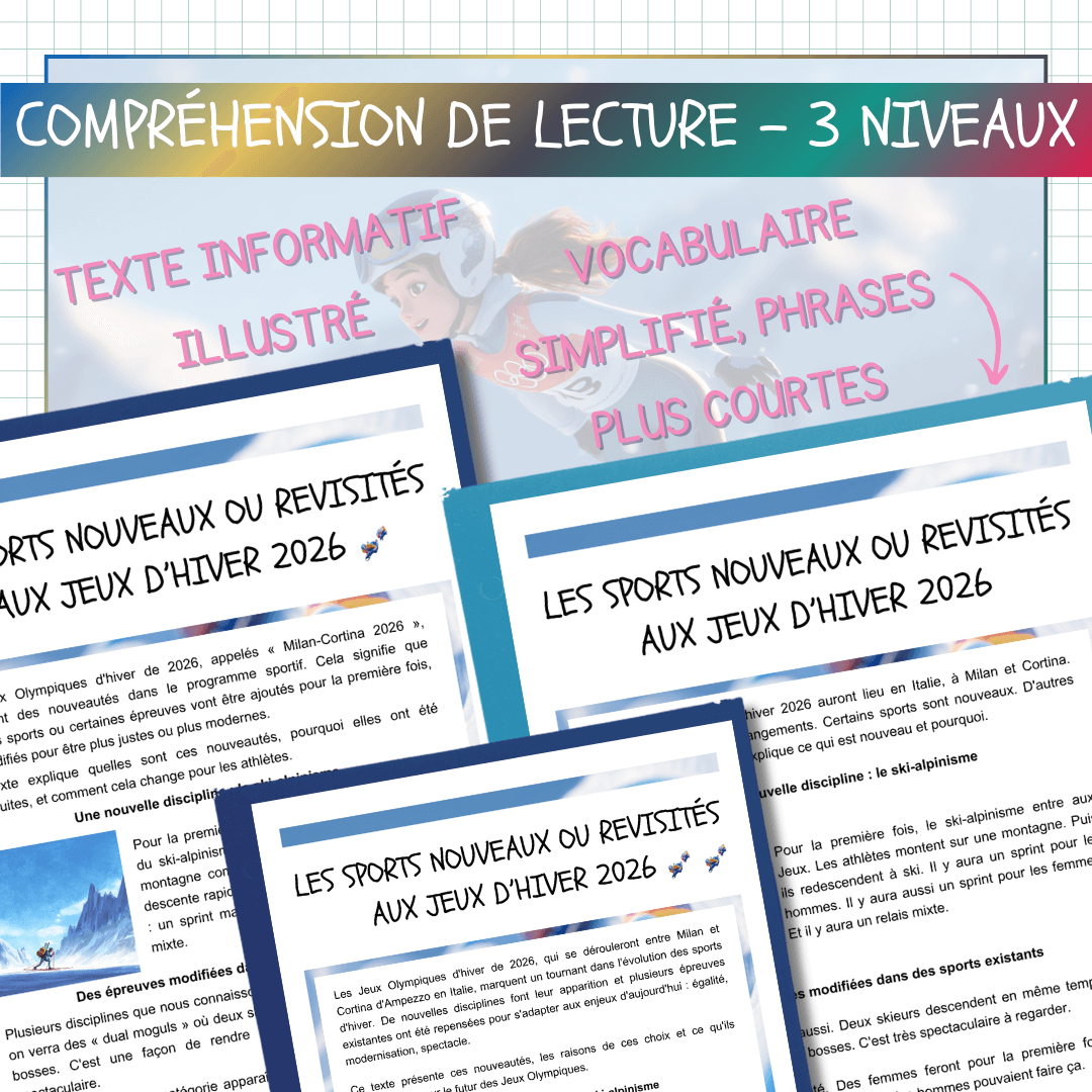Compréhension de lecture jeux olympiques hiver sports nouveaux