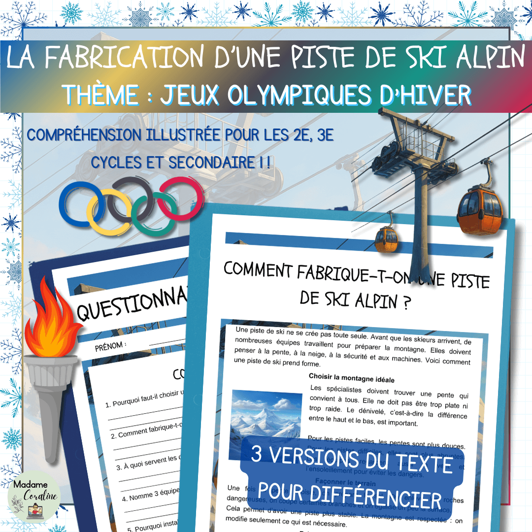 Compréhension de lecture jeux olympiques piste ski