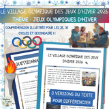 Compréhension de lecture sur les Jeux Olympiques d'Hiver - Village Olympique | 3 niveaux différenciés