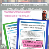 Compréhension de lecture – Jour de la Terre – Les espèces menacées de disparition dans les forêts tropicales