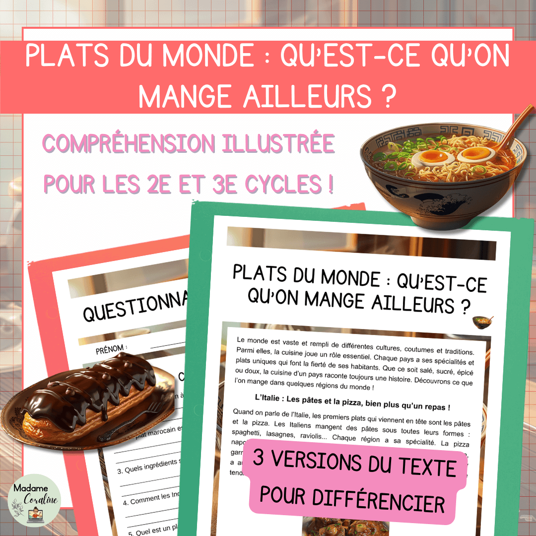 Compréhension de lecture mois nutrition plats du monde