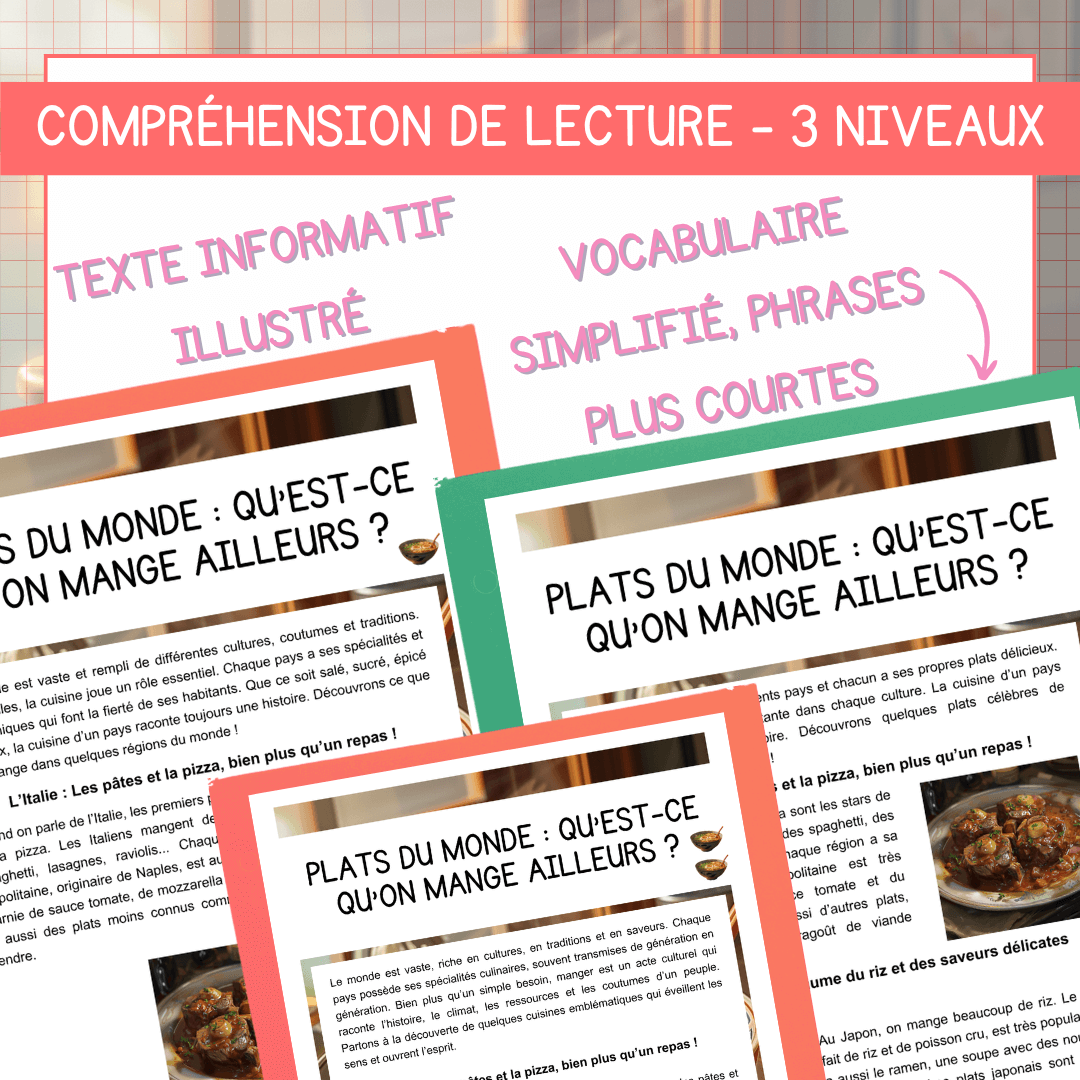 Compréhension de lecture mois nutrition plats du monde