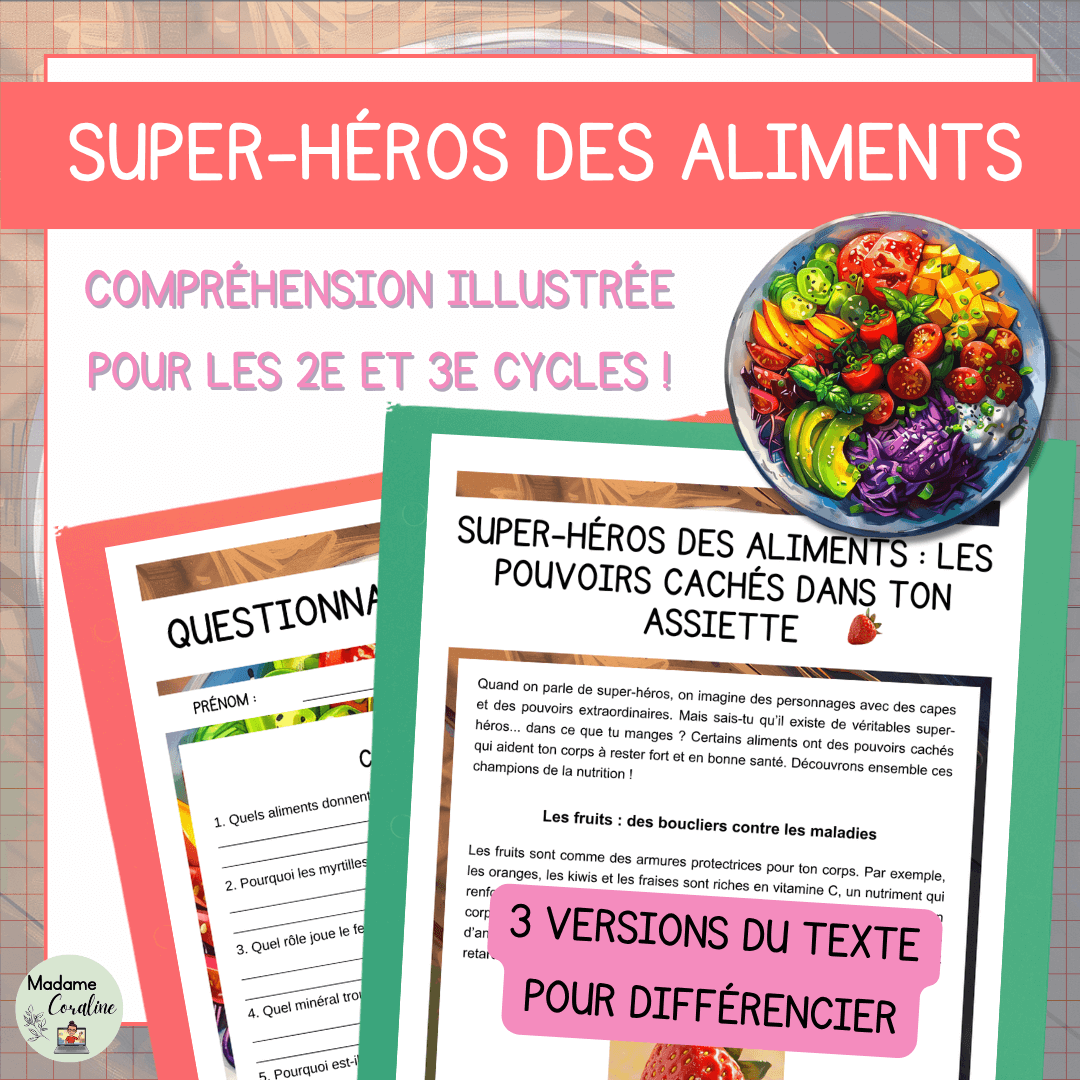 Compréhension de lecture mois nutrition super aliments